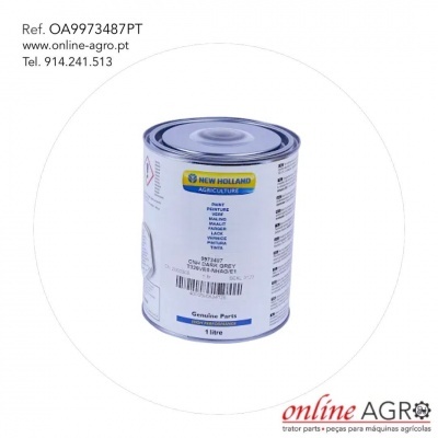 Lata de tinta branca New Holland Agriculture com etiqueta e texto