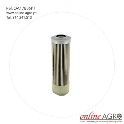 Filtro industrial cilíndrico metálico com base bege sobre fundo branco