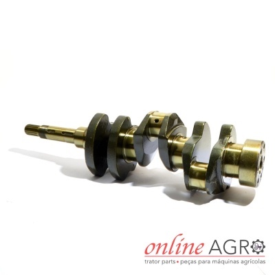 Virabrequim metálico preto e dourado com texto online AGRO no canto