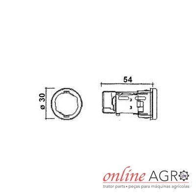 Desenho técnico de peça circular com diâmetro 30 mm e comprimento 54 mm