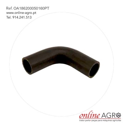 Tubo preto curvado 90 graus com texto de referência e contacto