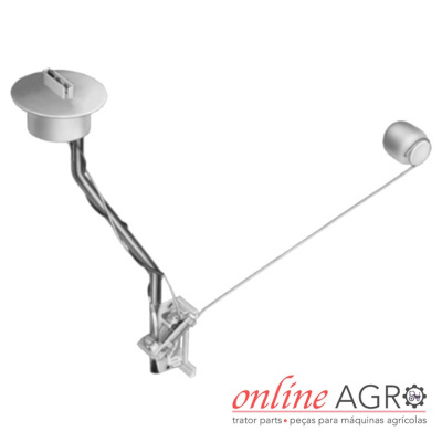 Sensor de nível de combustível metálico prateado em fundo branco com logo online AGRO