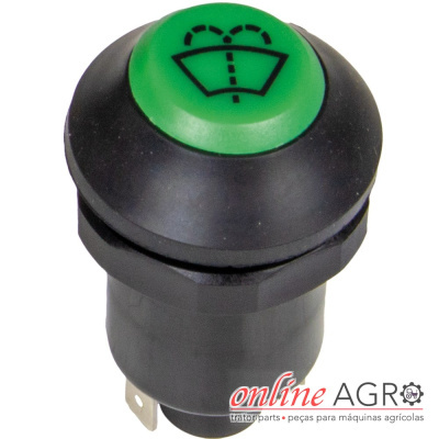 Interruptor redondo preto e verde com símbolo de limpador de para-brisas