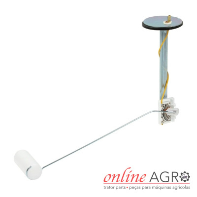 Sensor de nível de combustível para máquinas agrícolas com boia branca e haste metálica