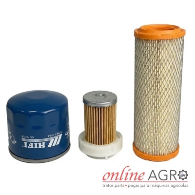 Conjunto de três filtros para maquinaria agrícola de diferentes tamanhos e materiais