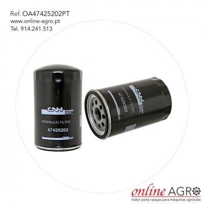 Filtro hidráulico CNH preto em fundo branco, texto e referência visíveis