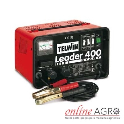 Carregador e arrancador de bateria TELWIN Leader 400 START vermelho e preto com cabos e manómetro
