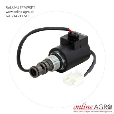 Peça elétrica preta com cabo e conector branco sobre fundo branco circular