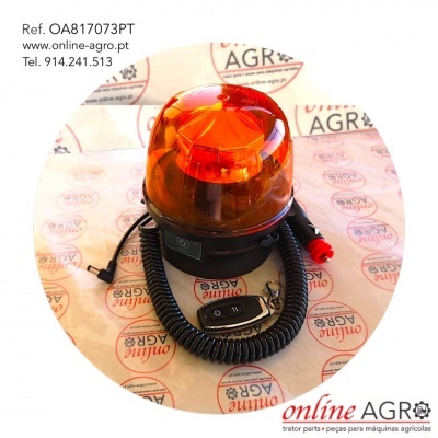 Luz giratória amarela com base preta e cabo enrolado sobre papel com padrão online AGRO