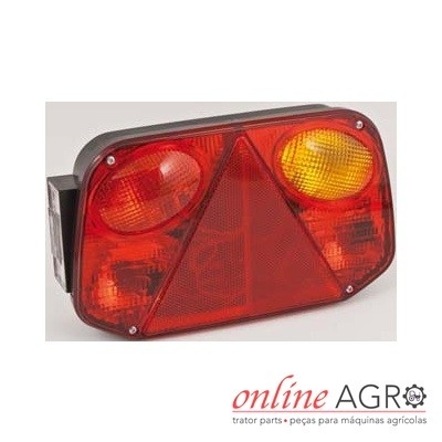 Luz traseira vermelha e amarela para veículo agrícola com triângulo refletor central