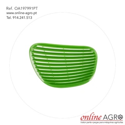 Grelha verde de plástico para máquina agrícola com texto e logótipo