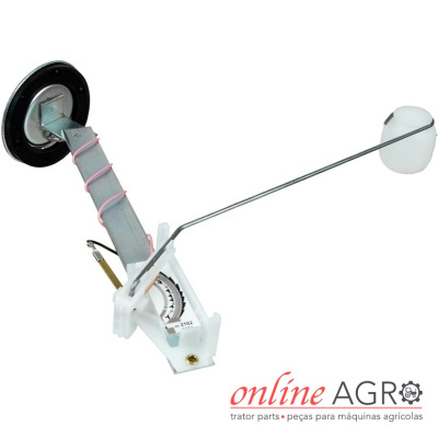 Sensor de nível de combustível com haste metálica e flutuador branco para máquinas agrícolas