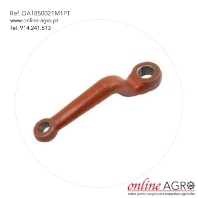 Braço mecânico metálico vermelho com texto e logo Online AGRO