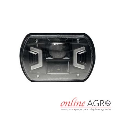 Farol retangular para máquina agrícola, preto com lente transparente