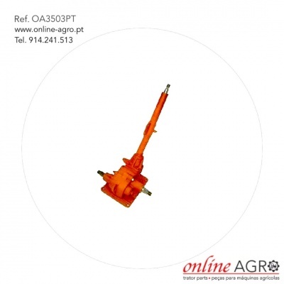 Peça mecânica laranja com texto de referência e contacto