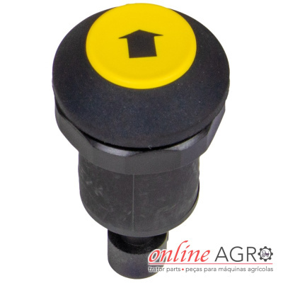 Botão preto e amarelo com símbolo de casa