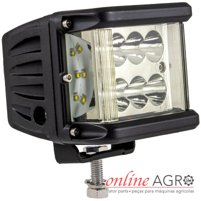 Luz LED retangular preta com seis refletores e suporte metálico
