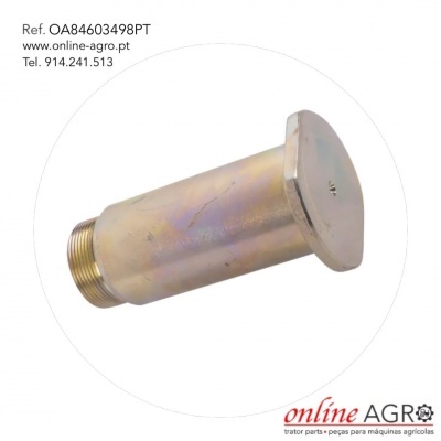 Peça metálica cilíndrica com rosca e tampa num fundo branco com texto e logótipo