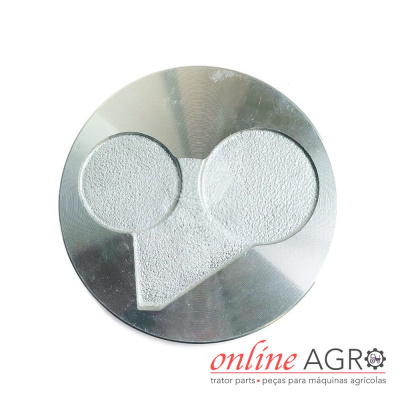 Peça metálica redonda prateada para máquinas agrícolas com texturas diferentes e logo online AGRO.