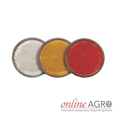 Três reflectores circulares branco, amarelo e vermelho com molduras metálicas