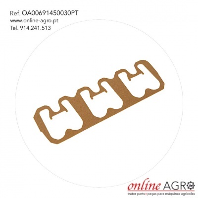 Peça metálica castanha com três segmentos e entalhes em fundo branco