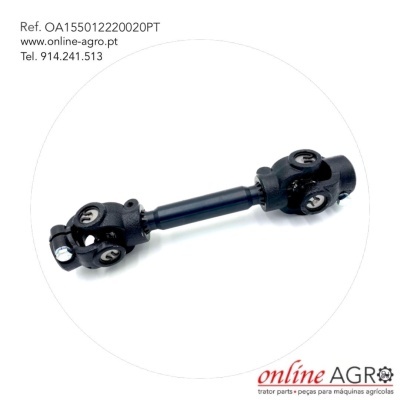 Peça mecânica preta com articulação sobre fundo branco e texto informativo