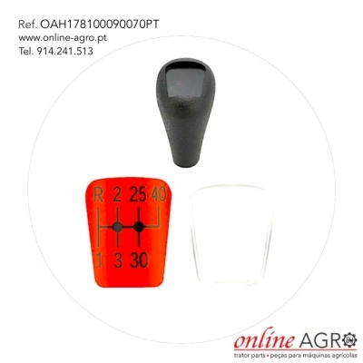 Pomo de mudança preto com números vermelhos sobre fundo branco