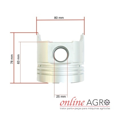 Pistão metálico prateado com dimensões para equipamento agrícola