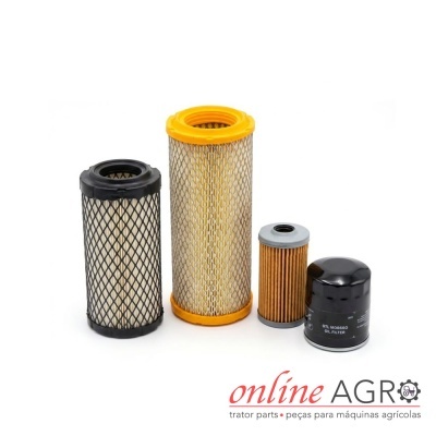 Filtros para máquinas agrícolas de vários tamanhos com fundo branco e logótipo online AGRO