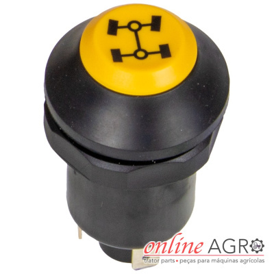 Interruptor preto e amarelo com símbolo em cima e logótipo online AGRO