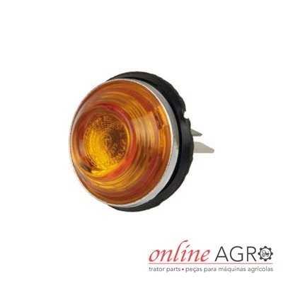 Sinalizador redondo de luz âmbar com aro prateado e base preta para máquinas agrícolas
