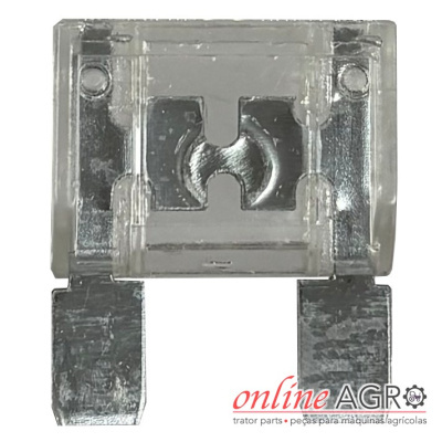 Fusível automóvel com base plástica transparente e lâminas metálicas prateadas