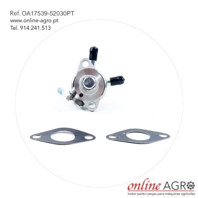 Conjunto metálico com tubagens pretas e duas juntas ovais metálicas sobre fundo branco com texto informativo