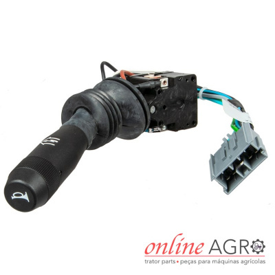 Comando de alavanca automóvel preto com cabo e conector elétrico cinzento
