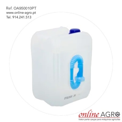 Galão plástico branco com tampa azul e alça azul