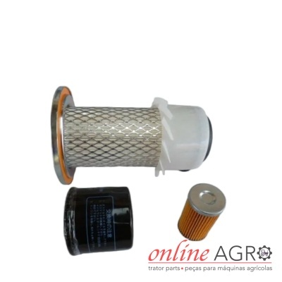 Conjunto de filtros para máquinas agrícolas com fundo branco e logo online AGRO
