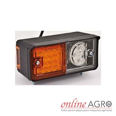 Luz retangular para maquinaria agrícola com lentes laranja e transparente e estrutura preta