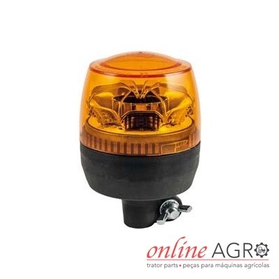 Luz sinalizadora amarela com base preta e suporte metálico para máquinas agrícolas