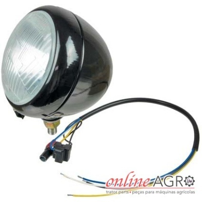Farol redondo preto para máquinas agrícolas com cabo elétrico exposto