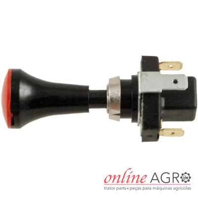 Interruptor elétrico manual preto e vermelho com terminais dourados e logótipo Online Agro