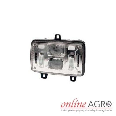 Farol retangular transparente com suportes pretos para fixação