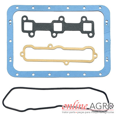 Conjunto de juntas para motor em azul, preto e bege com logotipo online AGR