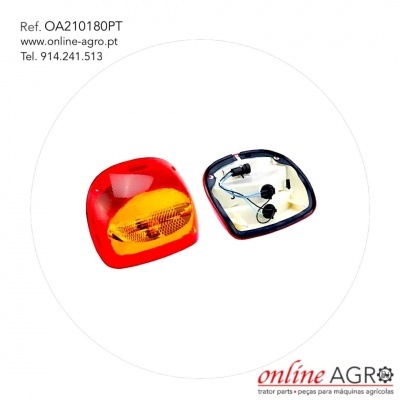 Conjunto luz traseira agrícola com capa vermelha e amarela e base branca com fiação