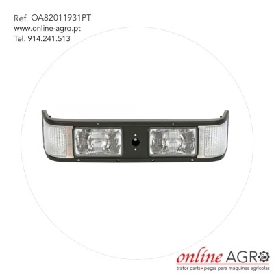 farol dianteiro preto com lentes transparentes e texto institucional