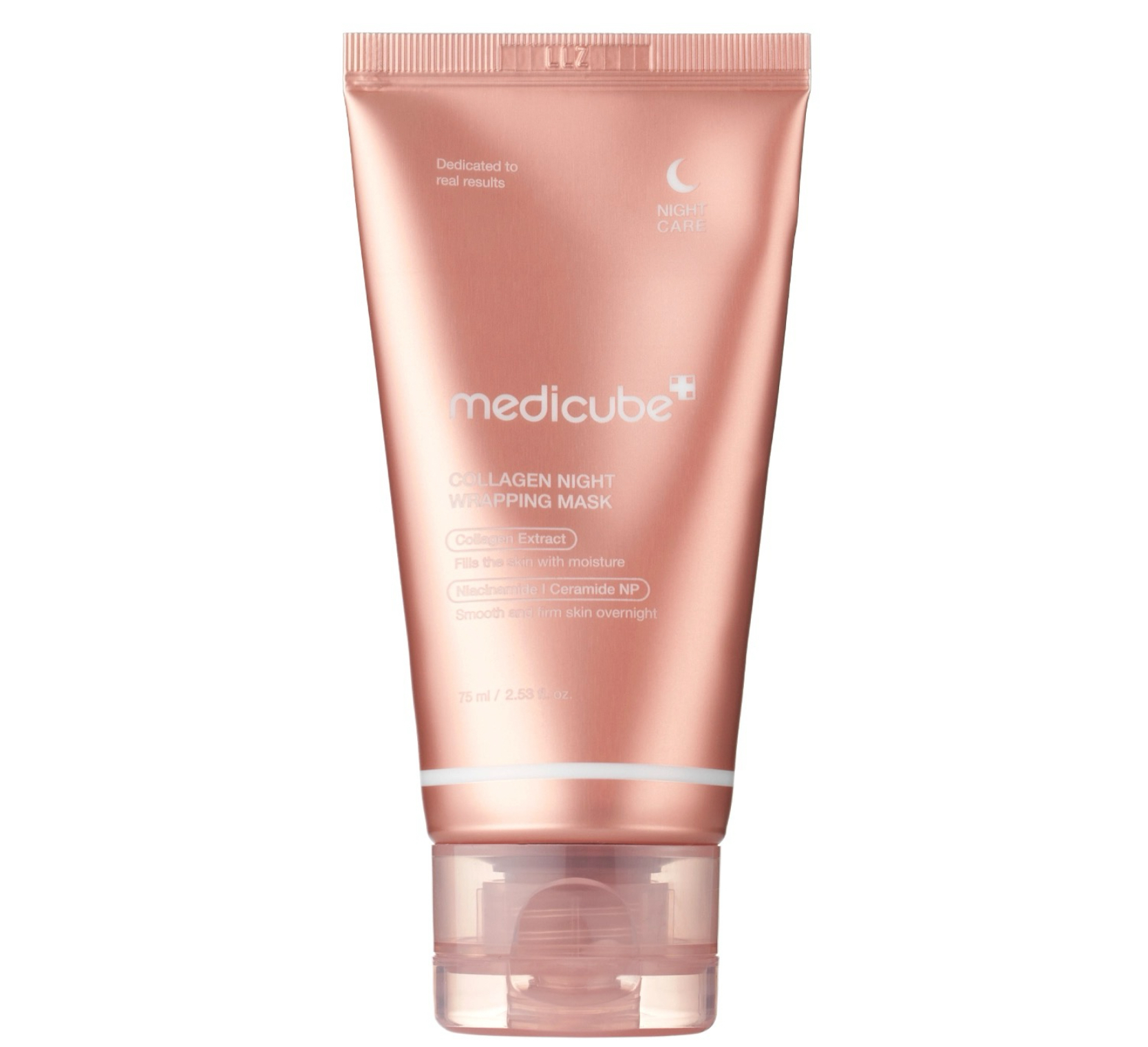 Tubo cor de rosa metálico translúcido da medicube com tampa transparente