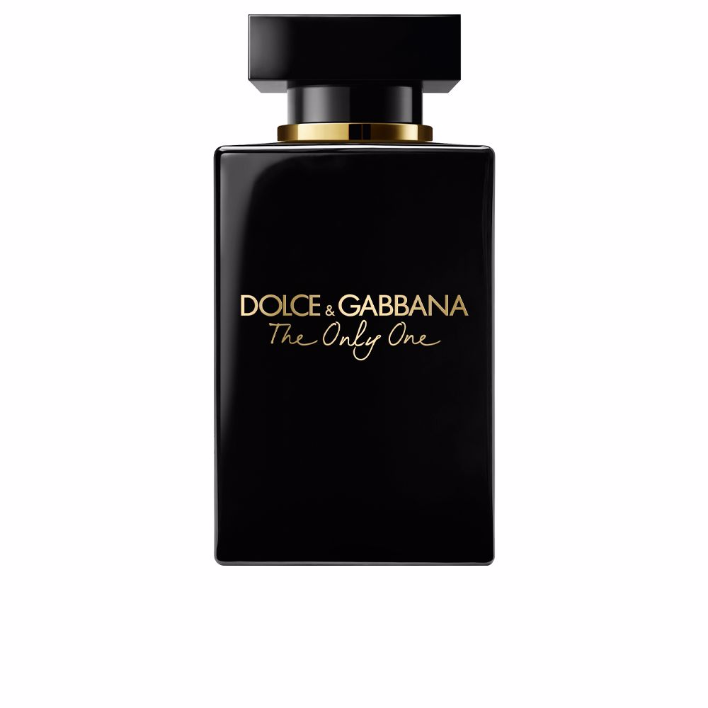 Frasco preto de perfume Dolce & Gabbana The Only One com texto dourado
