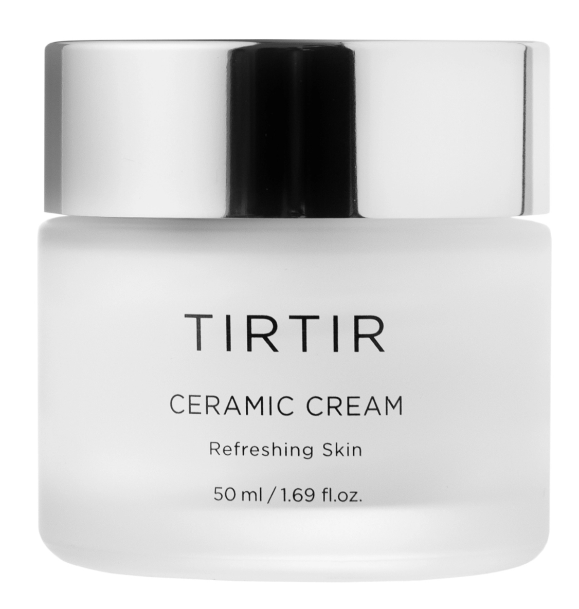 Frasco de creme facial TIRTIR Ceramic Cream com tampa prateada