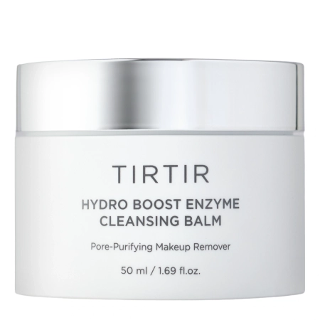 Embalagem branca com tampa prateada de creme TIRTIR Hydro Boost Enzyme Cleansing Balm