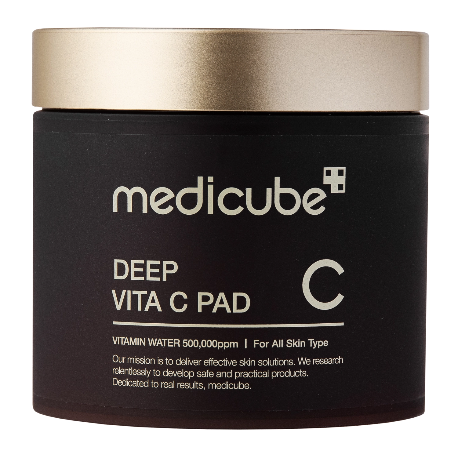Frasco Medicube Deep Vita C Pad preto com tampa dourada
