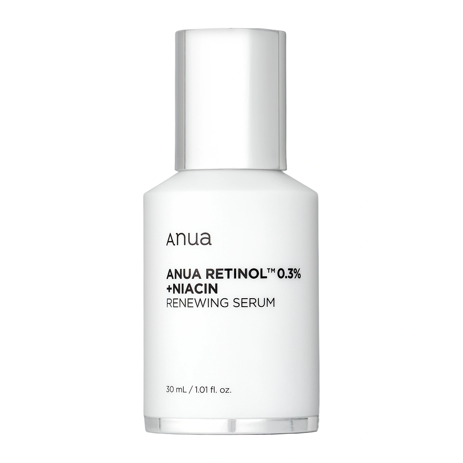 Frasco branco de sérum Anua Retinol 0.3% com Niacin Renewing Serum